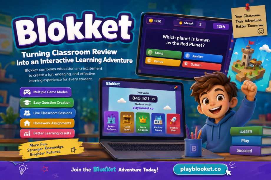 Students using Blokket, an interactive classroom review game that combines educational quizzes with engaging gameplay to improve learning and participation.
