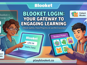Blooket Login Made Simple: Your Complete Guide to Secure Access for Students and Teachers A teacher and a student using laptops and tablets to access the Blooket Login page in a classroom setting, featuring the playblooket.co URL.