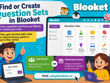 Question library in Blooket where students and teachers can find or create question sets for live and homework games.