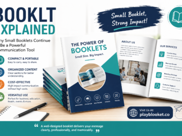Booklt Explained: Why Small Booklets Continue to Be a Powerful Communication Tool Professional Booklt design showing how small booklets are used for business, education, marketing, healthcare, and communication with PlayBlooket.co branding.