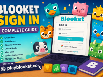 Blooket Sign In Made Easy: Complete Guide to Accessing Your Account and Playing Smarter Blooket sign in page illustration showing account login, game hosting, Blooks management, and learning dashboard with playblooket.co branding.