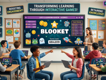 Blooket: Transforming Classroom Learning Through Interactive Educational Games Students using Blooket to play interactive educational quiz games in a modern digital classroom for fun and effective learning.