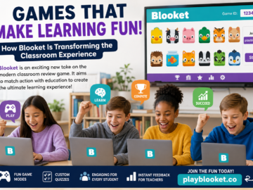 Students playing interactive educational games on Blooket in a classroom using laptops to improve learning through fun quizzes.