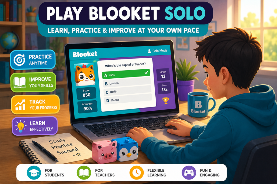 Play Blooket Solo: The Complete Guide to Practicing and Learning Without Other Players Play Blooket solo on a laptop for independent learning, quiz practice, and skill improvement.
