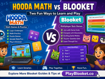 Hooda Math vs Blooket comparison showing math games, multiplayer quizzes, and interactive educational learning for students