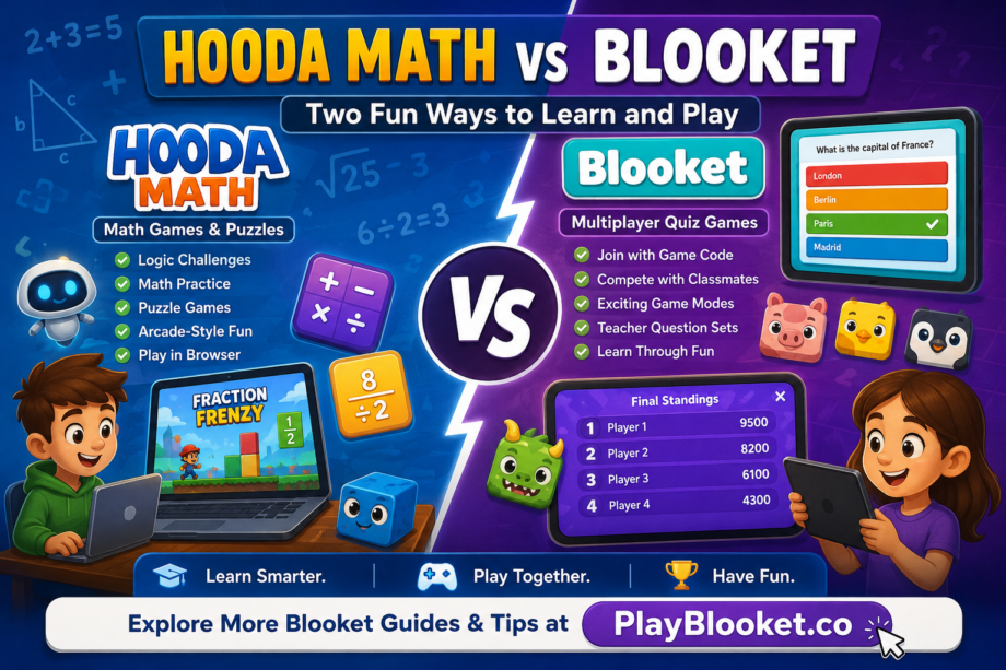 Hooda Math and Blooket: Fun Educational Games That Make Learning More Engaging Hooda Math vs Blooket comparison showing math games, multiplayer quizzes, and interactive educational learning for students