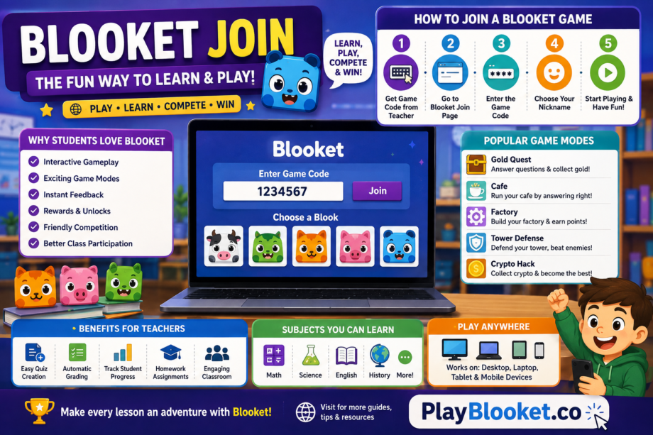 Blooket Join: The Complete Guide to Joining Blooket Games and Learning Through Play Students joining a Blooket game using a game code on laptops and tablets in a modern classroom, demonstrating interactive learning and game-based education.