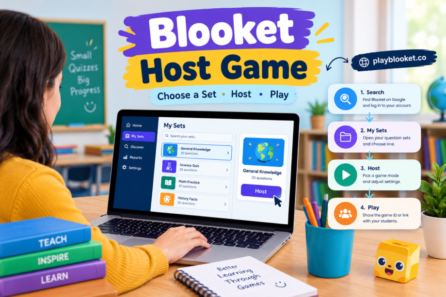 Blooket Host Game: A Simple Way to Turn Your Question Set Into a Live Quiz Blooket host game showing how to select My Sets, choose a quiz, and host an interactive game