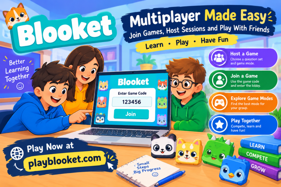Blooket Join multiplayer game guide showing students joining a Blooket game with a game code
