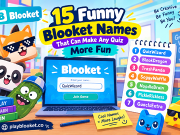 15 funny Blooket names including QuizWizard, BlookDragon, TrashPanda, SoggyWaffle and NoodleBrain