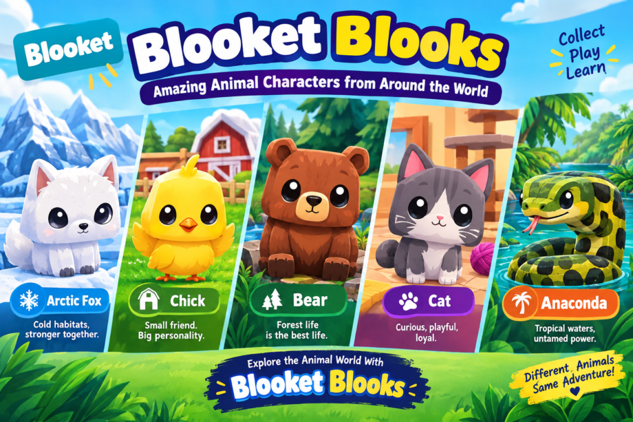 Blooket Blooks featuring Arctic Fox, Chick, Bear, Cat and Anacond