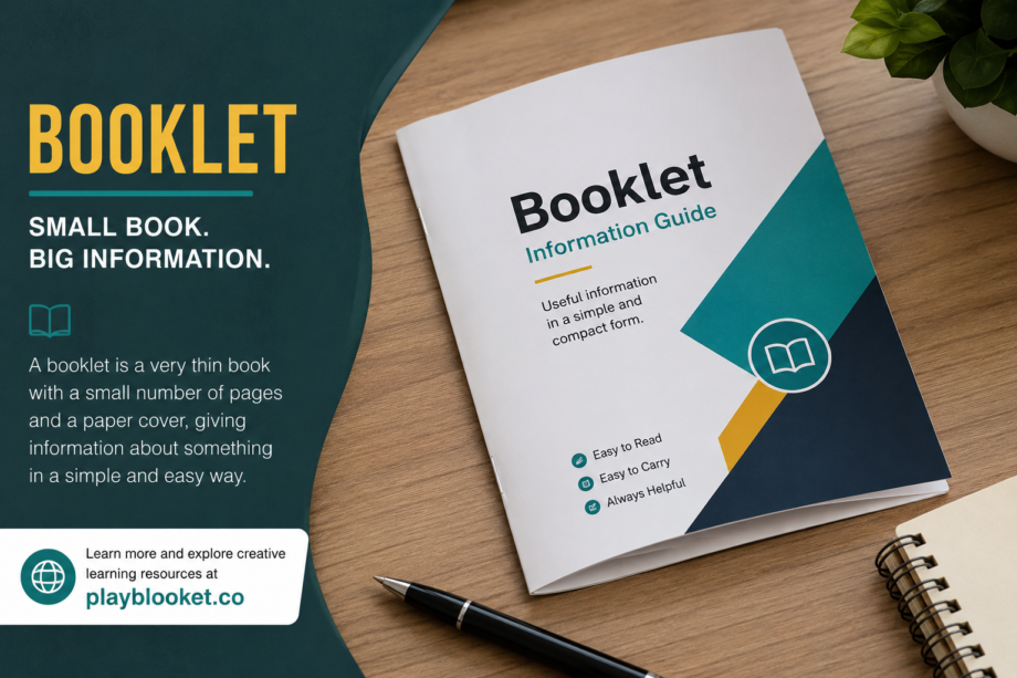 Booklet with a paper cover and a small number of pages for sharing information