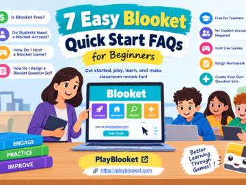 Blooket quick start FAQs guide for beginners showing game hosting, homework assignments, and question sets