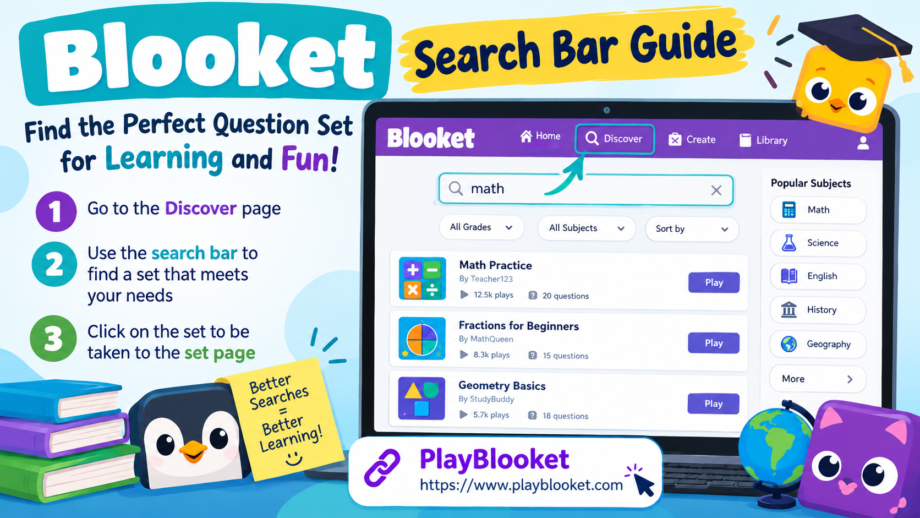 Search Bar Guide: 7 Easy Ways to Find Blooket Sets Blooket search bar guide showing how to find question sets on the Discover page