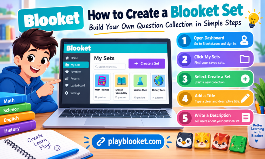 How to create a Blooket set using the dashboard and My Sets option